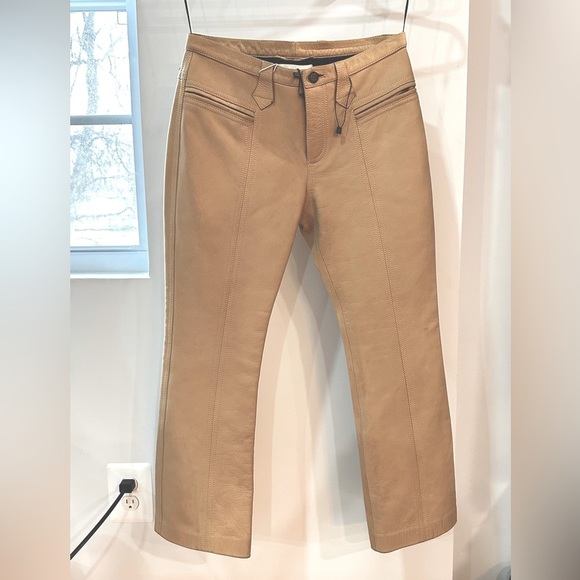 NWT Saint Laurent Leather Kick Flare Pants Beige FR36 - Picture 3 of 16